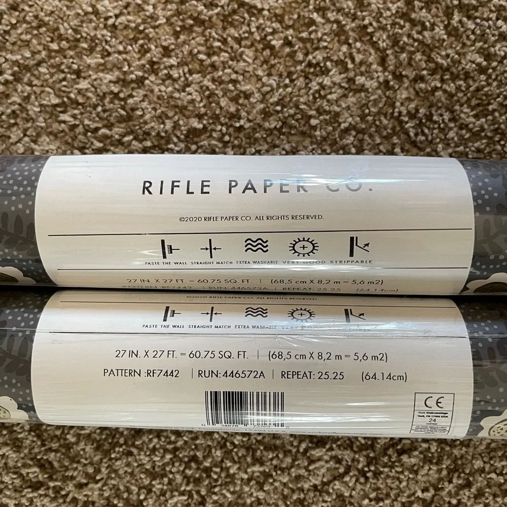 Rifle Paper Co. Floral Wreath Wallpaper in Blue, White, Black, and Cream